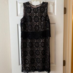 Tommy Hilfiger Black Lace Midi Dress with Nude Lining